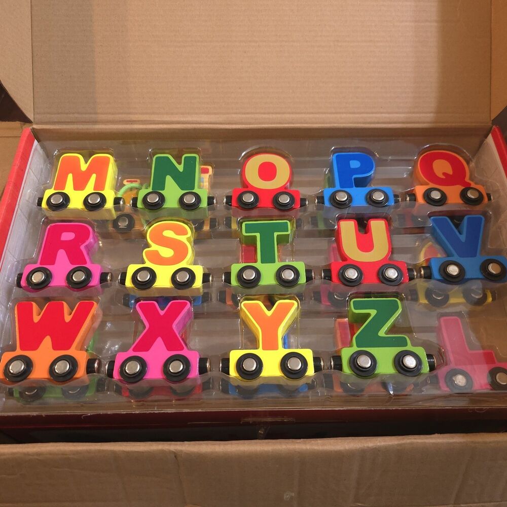 Wooden Alphabet Train Cars Set- Magnetic Educational Toy by ATOYLINK for Kids 3+